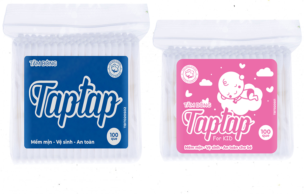 TBT020501 - Tăm bông TapTap - túi zip trẻ em thân nhựa 100 que (24 gói/túi - 40 túi/thùng)
